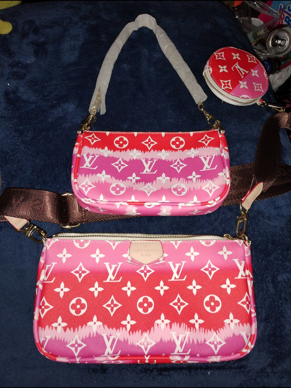 Louis Vuitton Pink & Red Monogram Ombre Multi-Pouch Crossbody Set